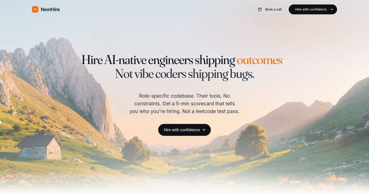 NextHire AI landing page: Hire AI-native engineers shipping outcomes
